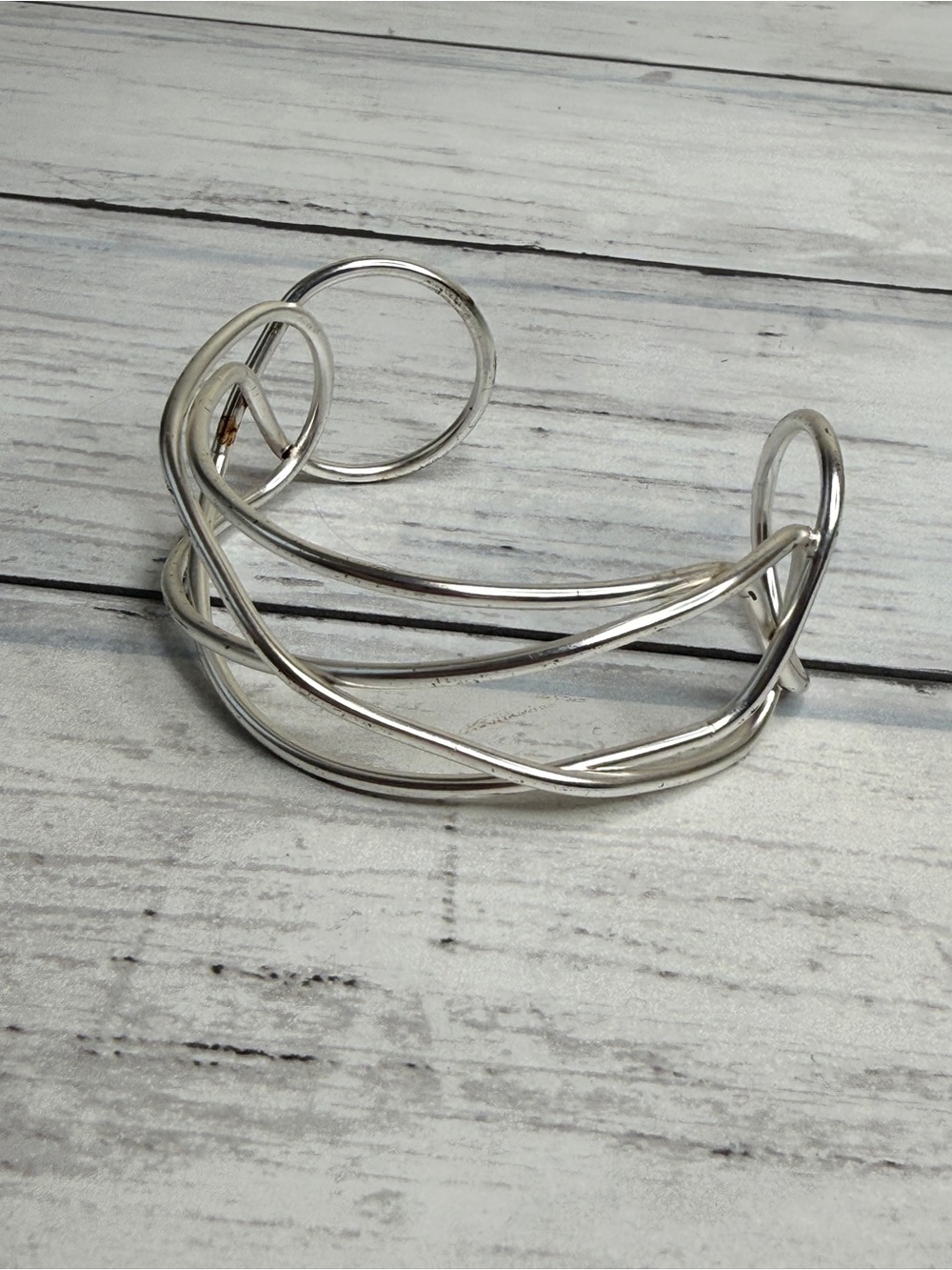 Twisted Open Cuff Bracelet in Silver Tone